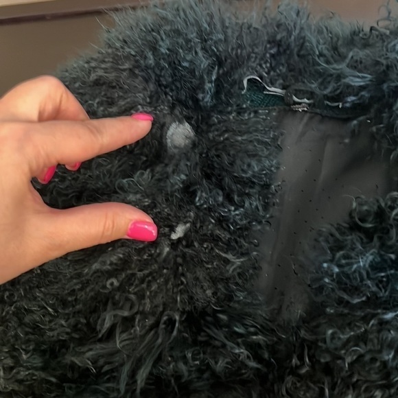 Penny Lane handpainted boho coat, mohair & leather mongolian fur shaggy collar,L - Picture 14 of 15